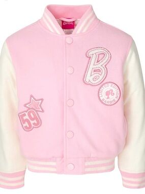 Barbie Pink & Cream Varsity Style Jacket with Patches